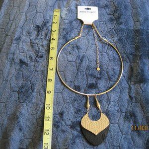 Ashley Cooper gold tone necklace with Black and Gold Pendant NWT